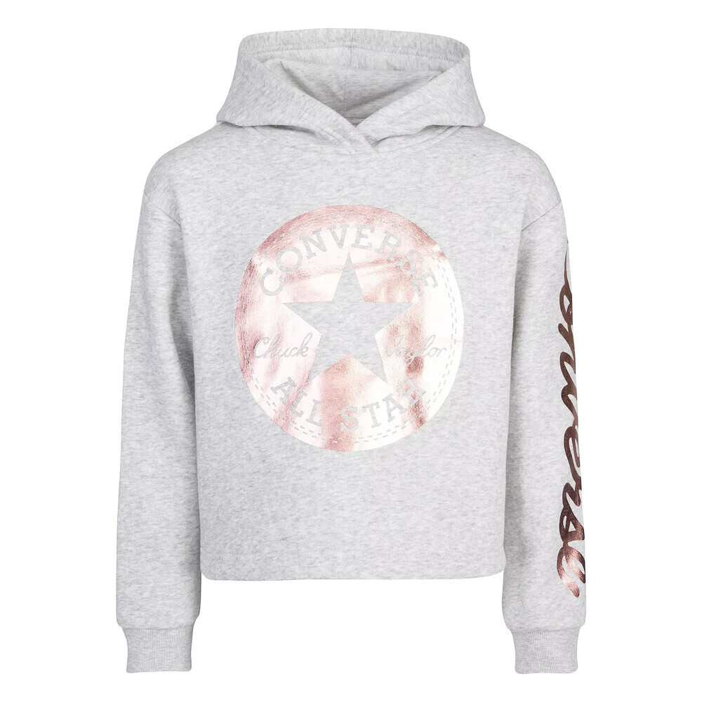 Converse Cropped Foil Hoodie Girls Medium Heather Gray Graphic Pullover RED581